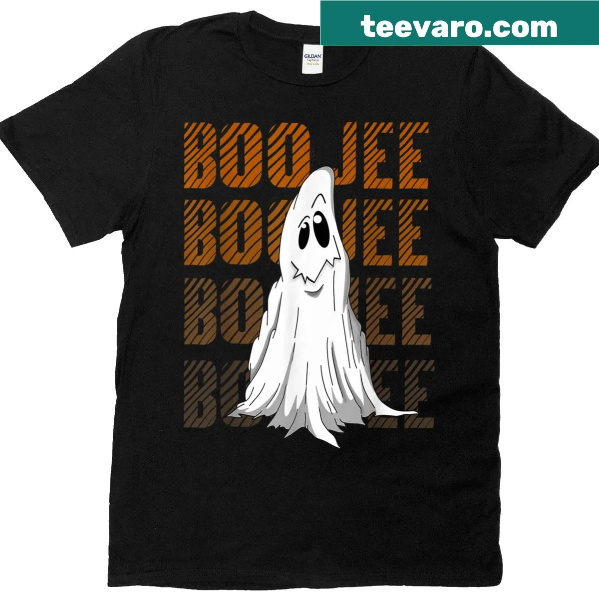 Cute ghost graphic Halloween T-shirt for October vibes — on a men's t-shirt