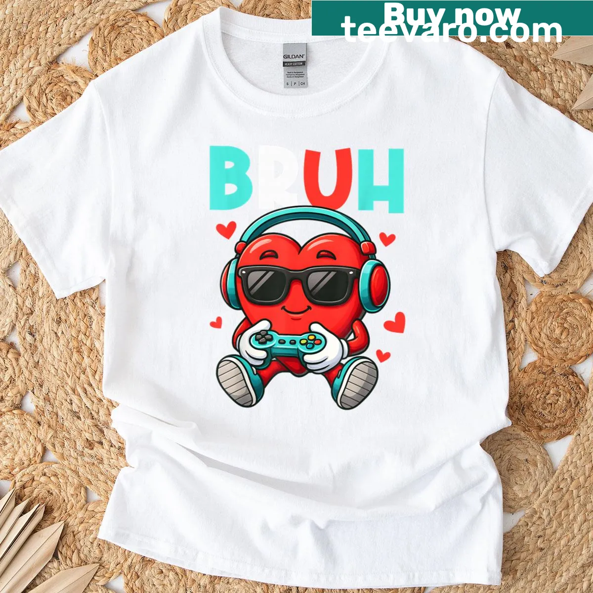 Gaming controller with the phrase 'Bruh Heart' in a playful style — on a men's t-shirt