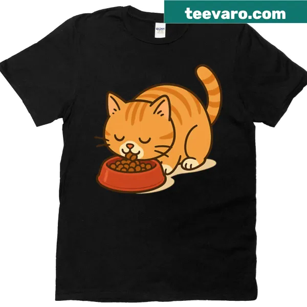 Illustration of a cat eating on a t-shirt