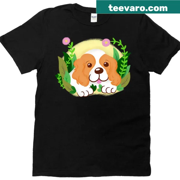 Graphic illustration of a Cavalier King Charles Spaniel on a t-shirt