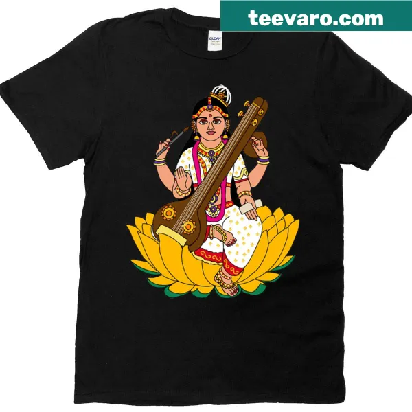 Illustration of Saraswati, the goddess of wisdom on a t-shirt
