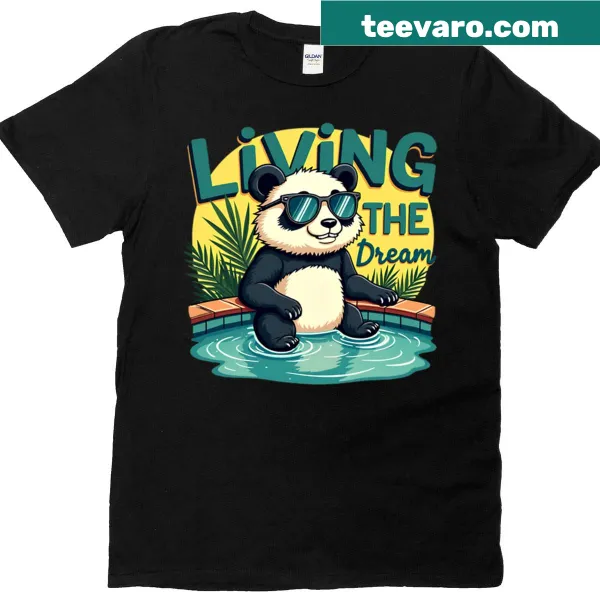 Cute cartoon panda on T-shirt with 'Living The Dream' text