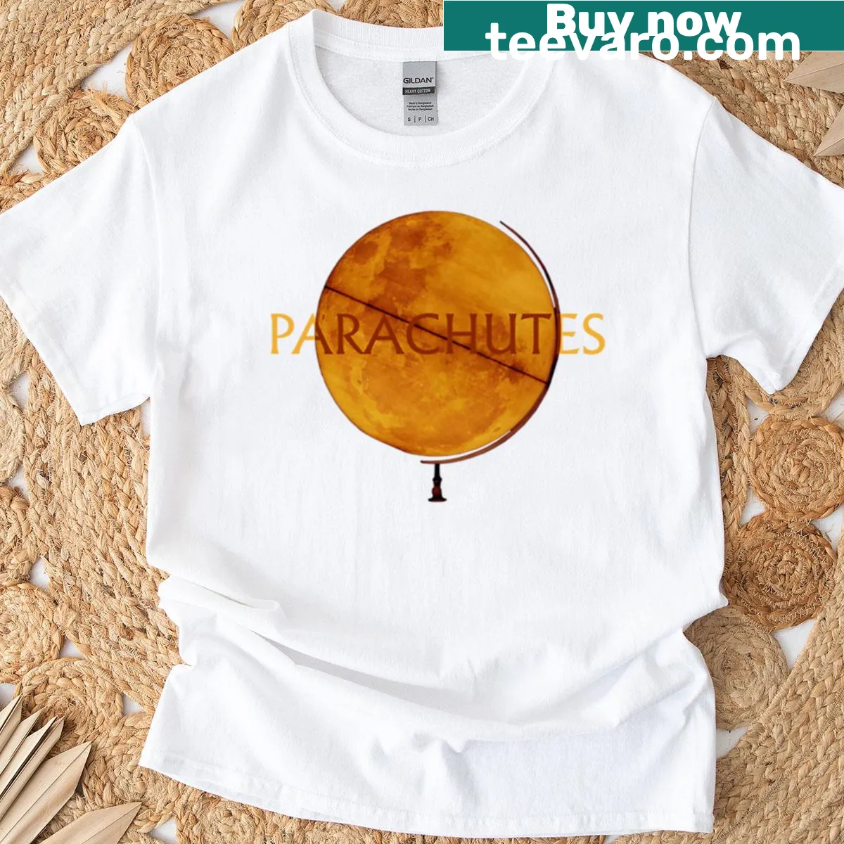 Minimalist graphic inspired by Coldplay's Parachutes album — on a men's t-shirt