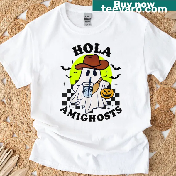Funny Halloween t-shirt with retro cowboy ghosts in Spanish style