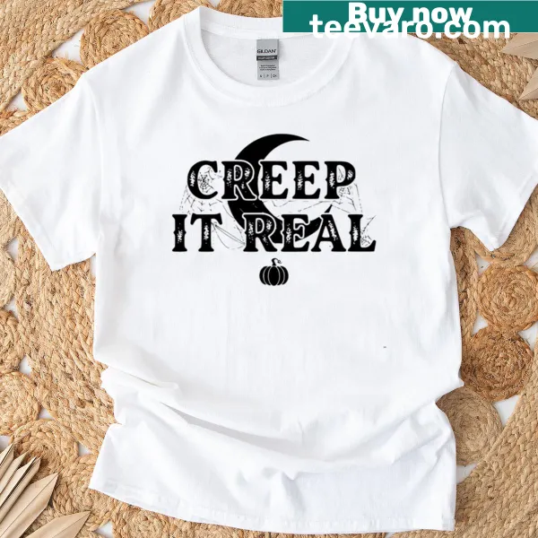 Funny typography Halloween t-shirt with moon and spiderweb elements