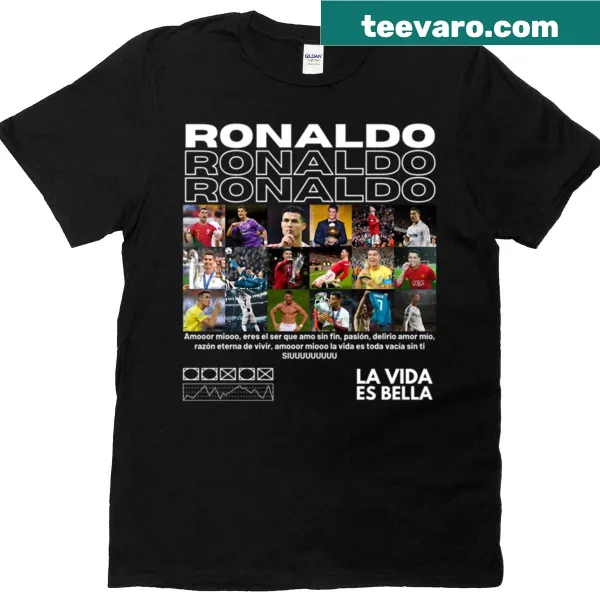 T-shirt featuring a collage of Cristiano Ronaldo's highlights