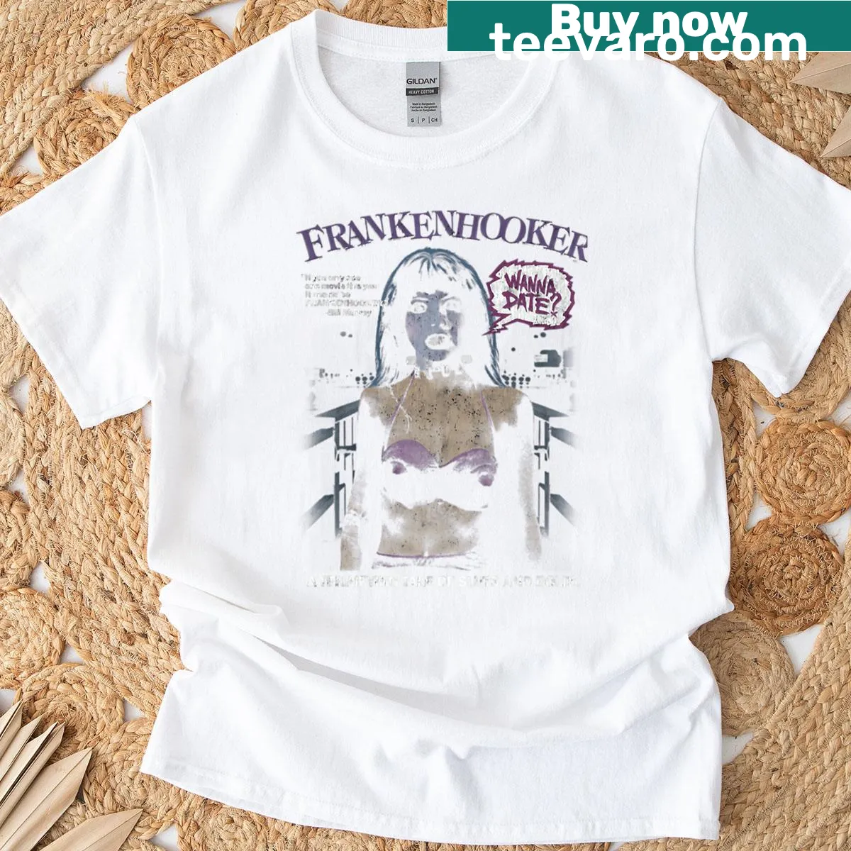 Vintage-style T-shirt with a funny reference to cult horror movies — on a men's t-shirt