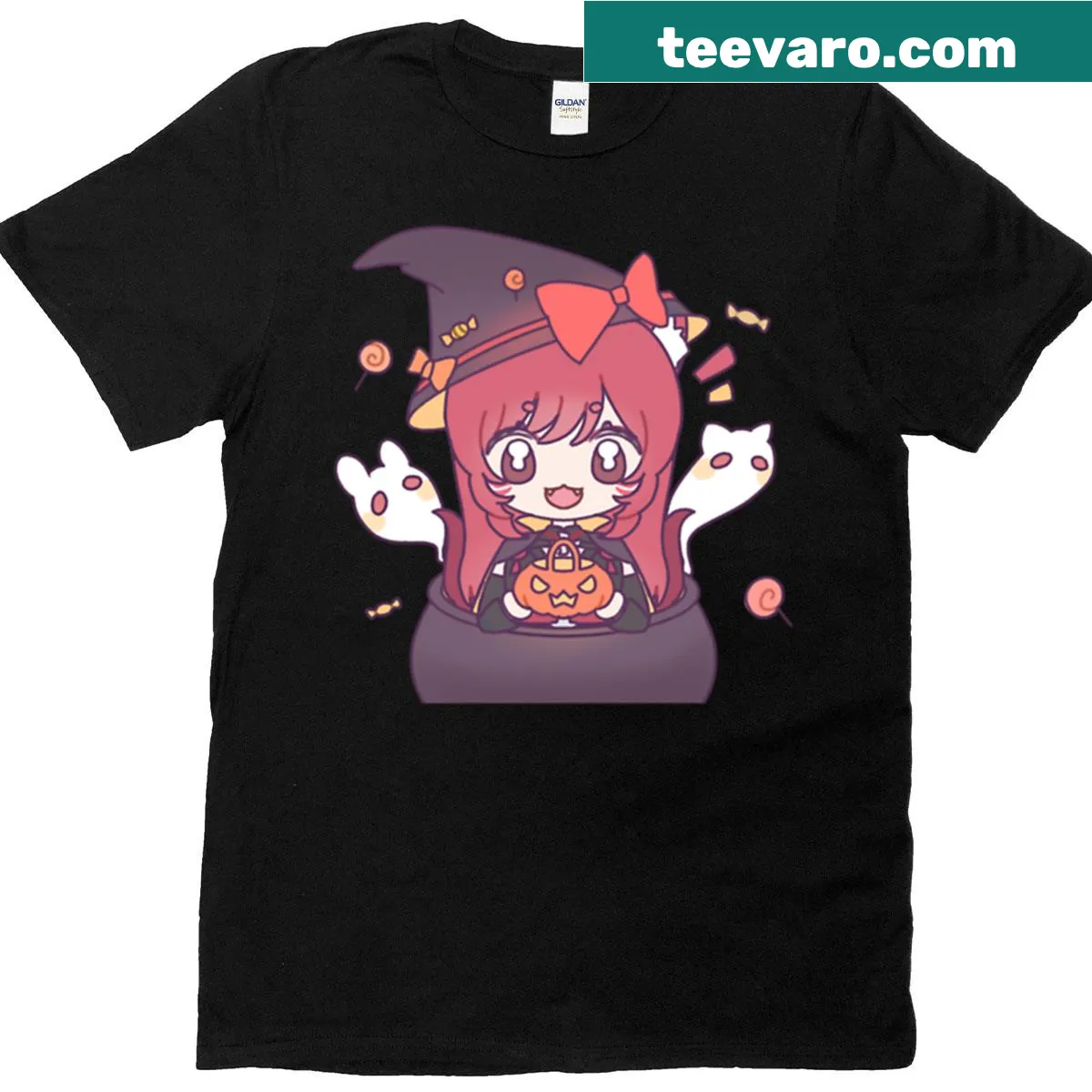 Chibi Nekomata witch illustration on an anime T-shirt — on a men's t-shirt