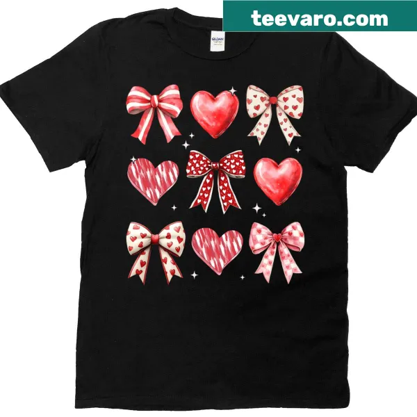 Valentine's themed t-shirt with bows and hearts, girly design