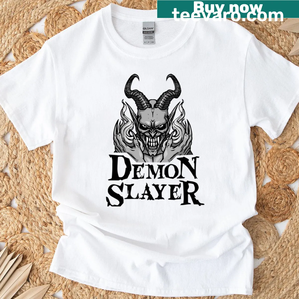 Demon Slayer inspired graphic tee featuring iconic elements and characters — on a men's t-shirt