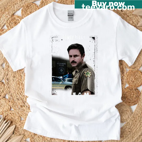 Playful cartoon graphic of Deputy Dewey on a T-shirt