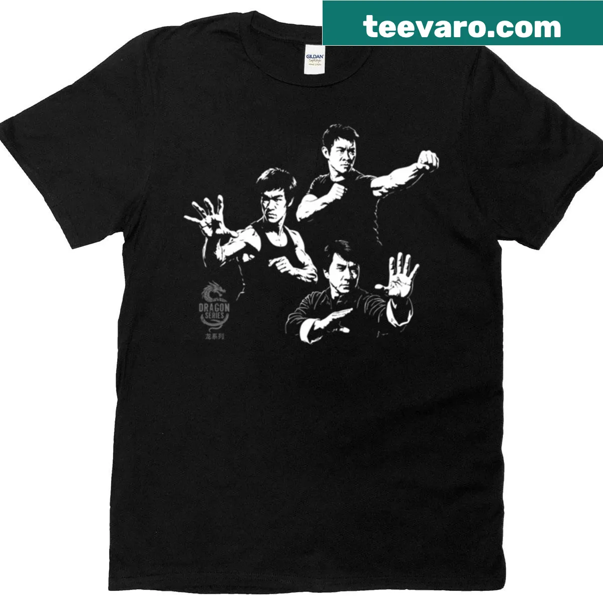 Graphic T-shirt featuring dragons inspired by martial arts movies — on a men's t-shirt