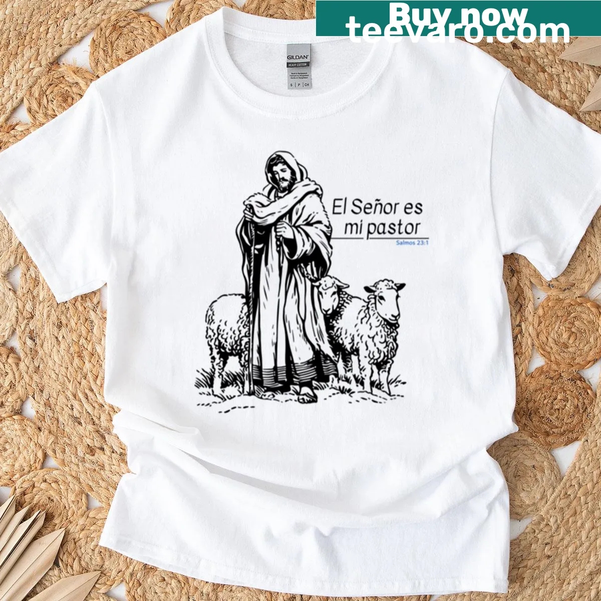Inspirational Psalm 23 text on faith-based T-shirt — on a men's t-shirt