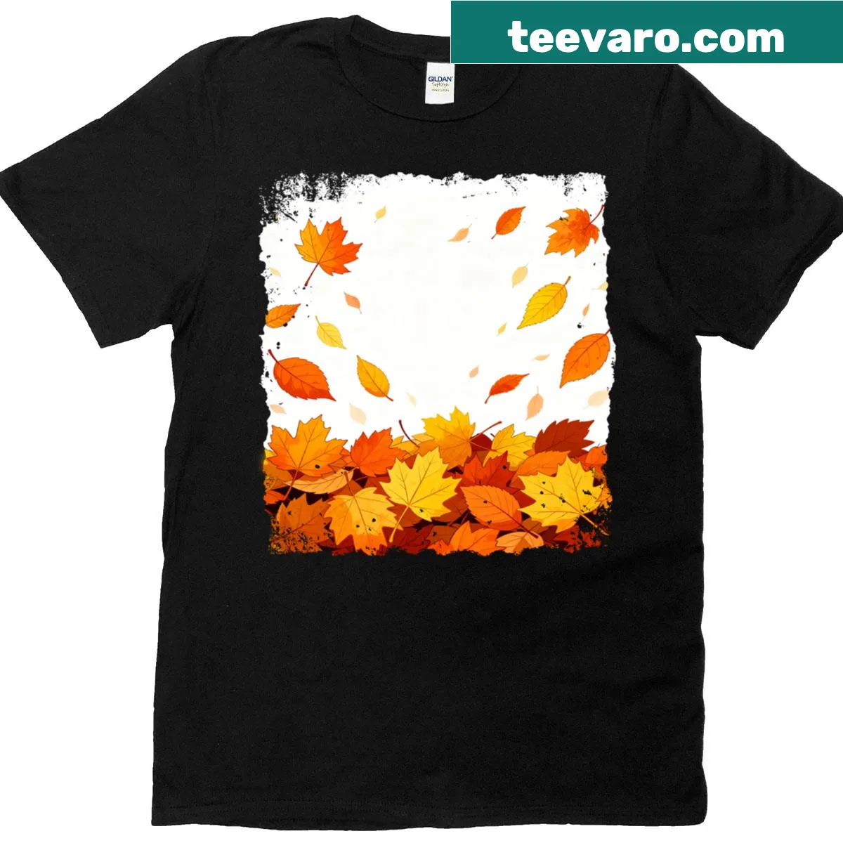 Illustration of falling autumn leaves on a seasonal T-shirt — on a men's t-shirt