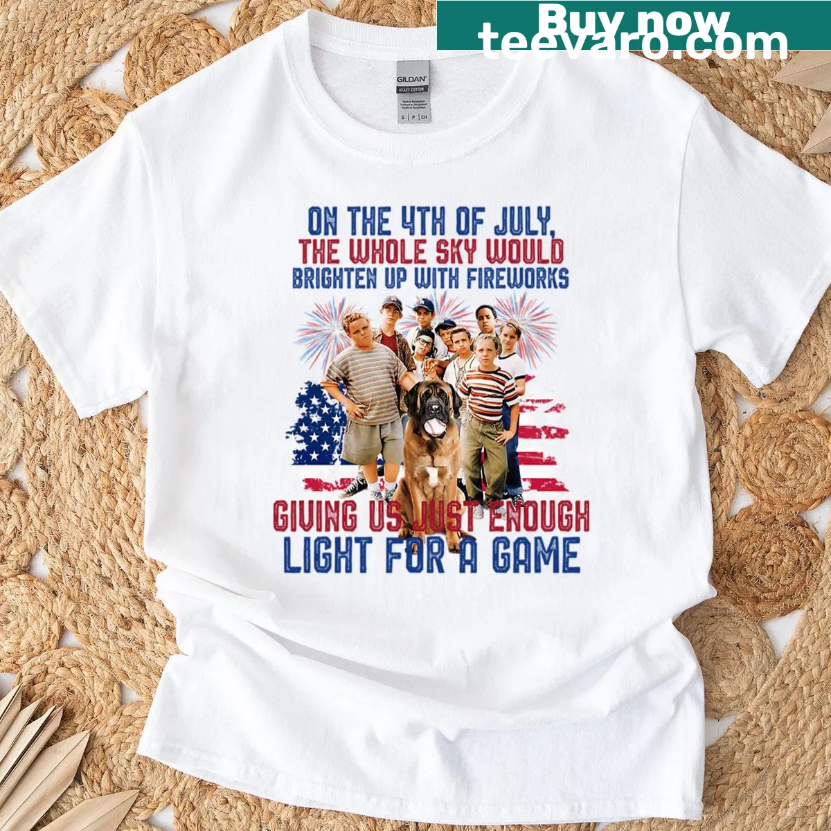 Vintage-style t-shirt featuring retro movie and baseball graphics for kids — on a men's t-shirt