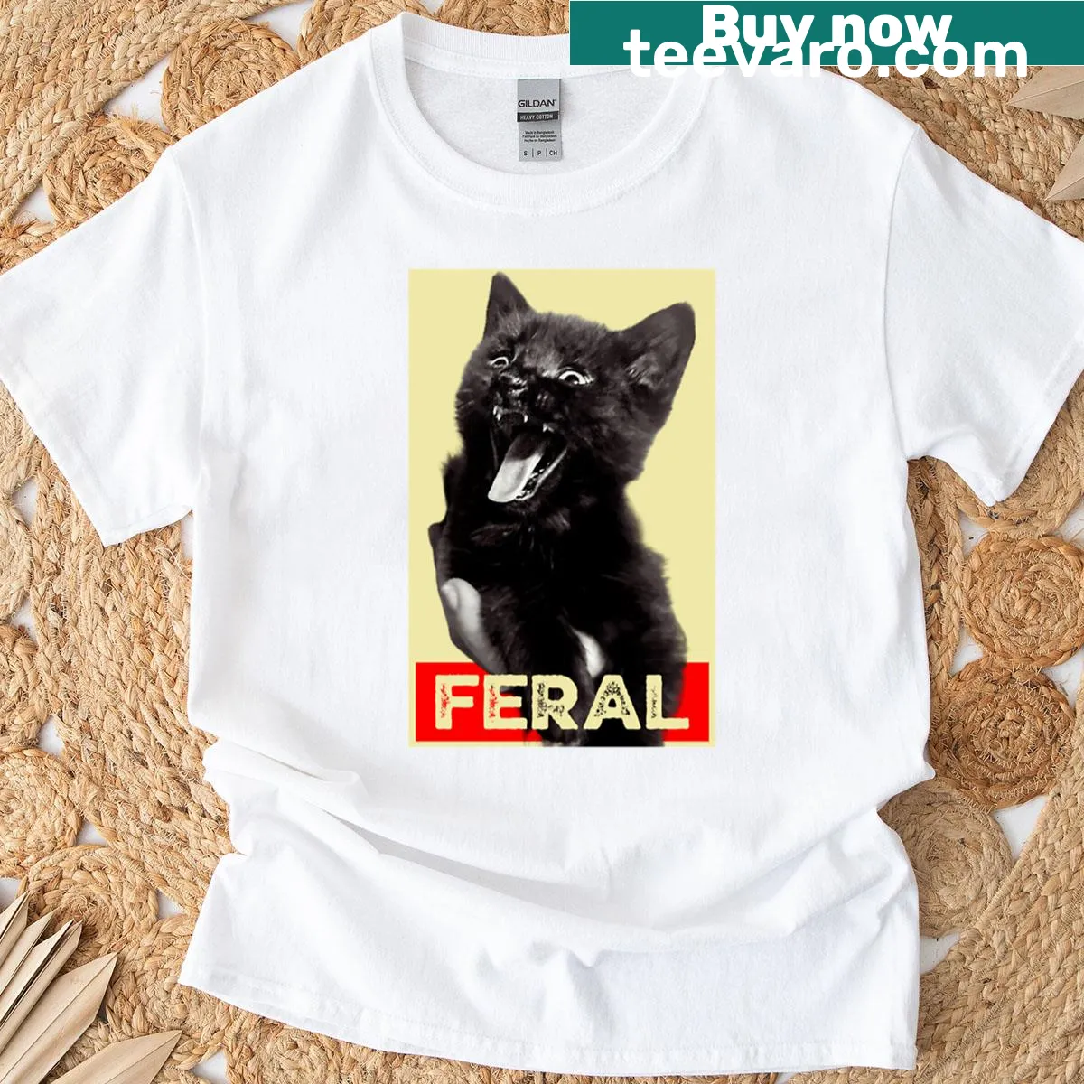 Gothic punk kitten illustration on black cat design t-shirt — on a men's t-shirt