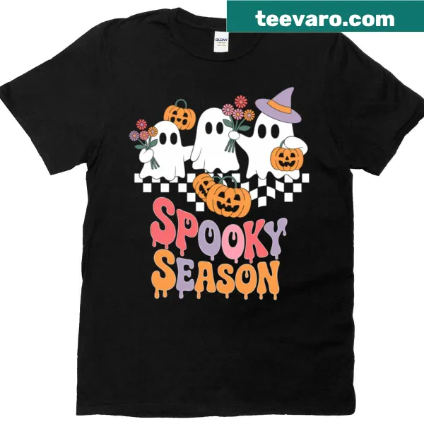 Floral themed ghost illustration on a Halloween T-shirt