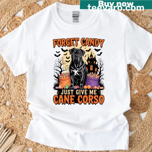 Humorous T-shirt featuring a Cane Corso graphic and pumpkin design