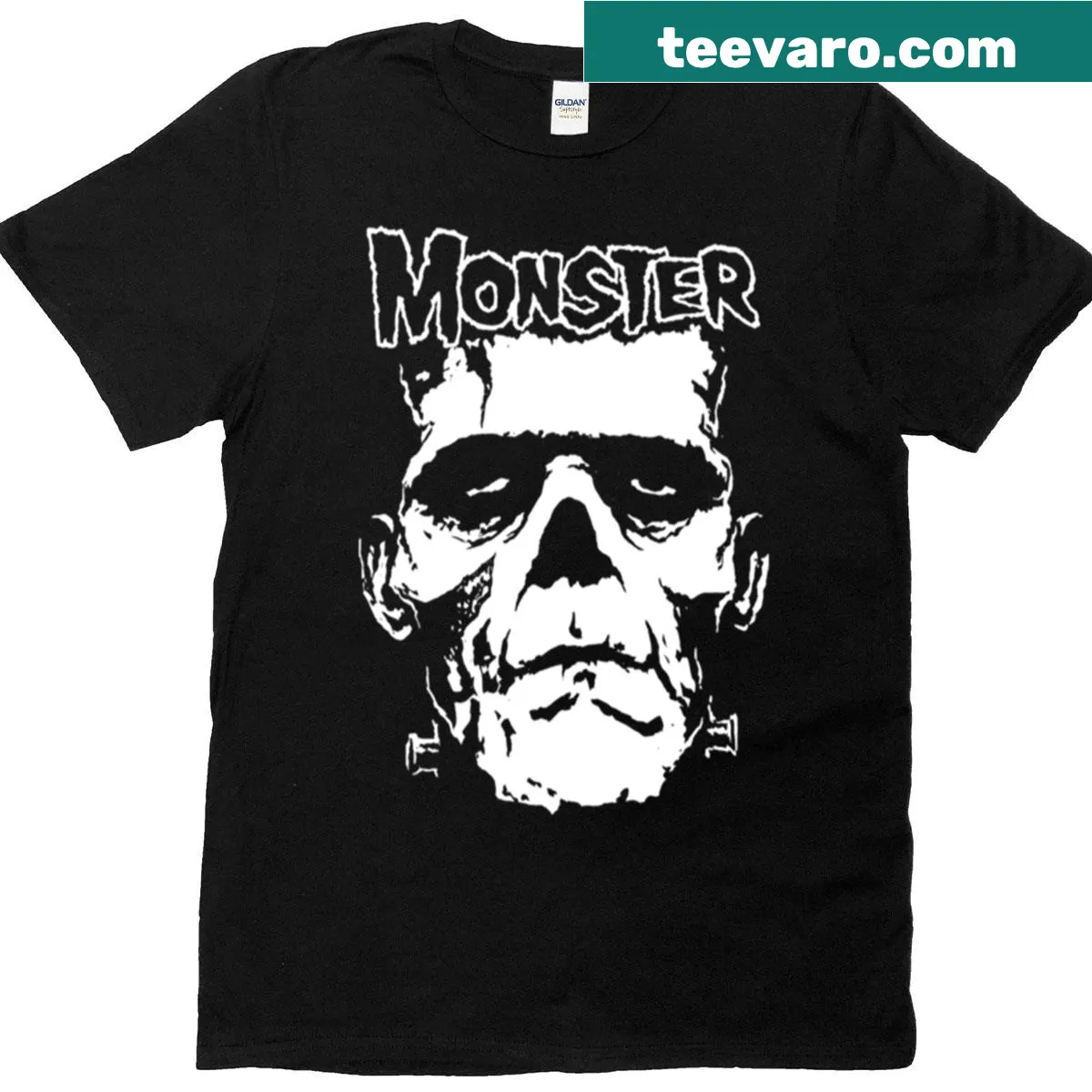 Skull face illustration of Frankenstein's monster on a t-shirt — on a men's t-shirt