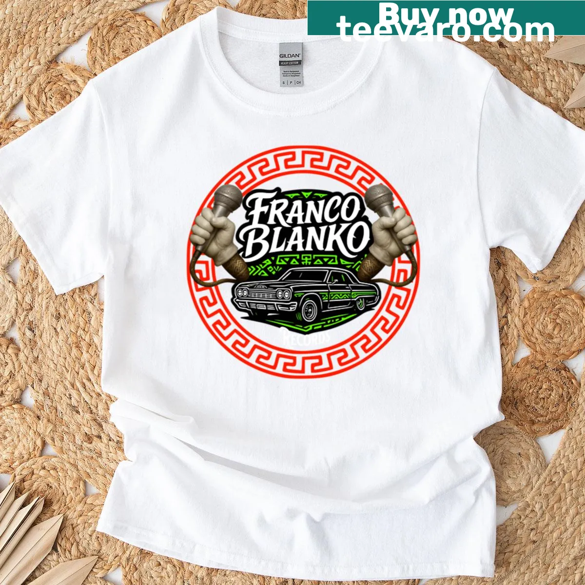 Cartoon graphic T-shirt with whimsical Franko Blanko design — on a men's t-shirt