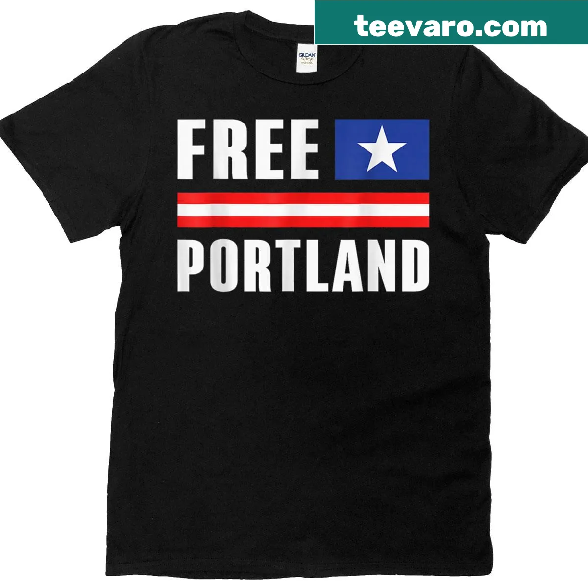 Simple typography T-shirt stating 'Free Portland' — on a men's t-shirt