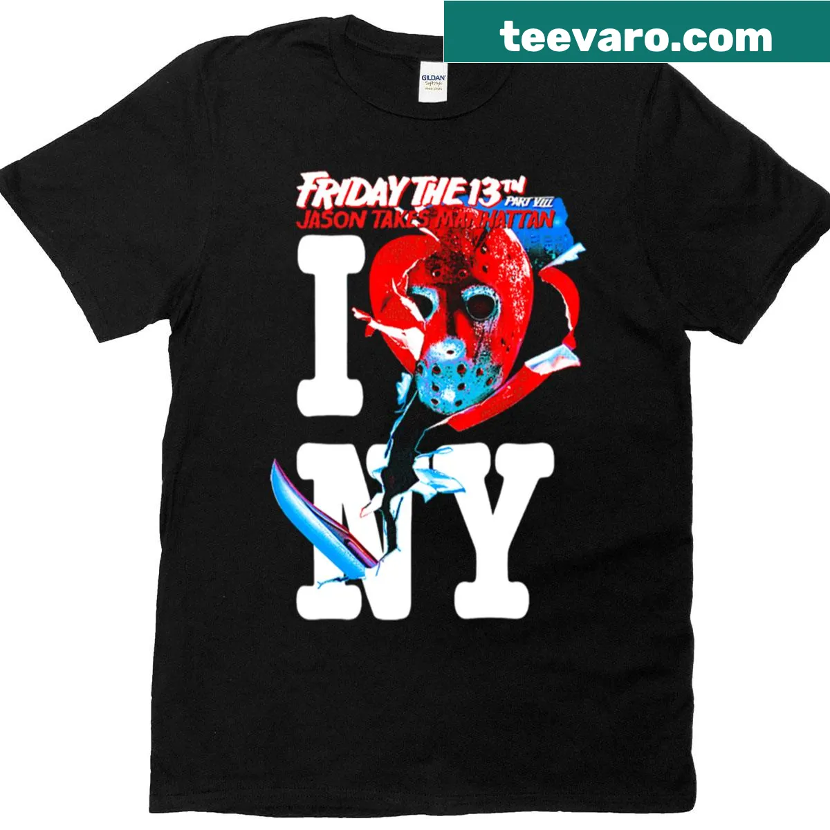T-shirt featuring Jason Voorhees from Friday the 13th in horror style — on a men's t-shirt