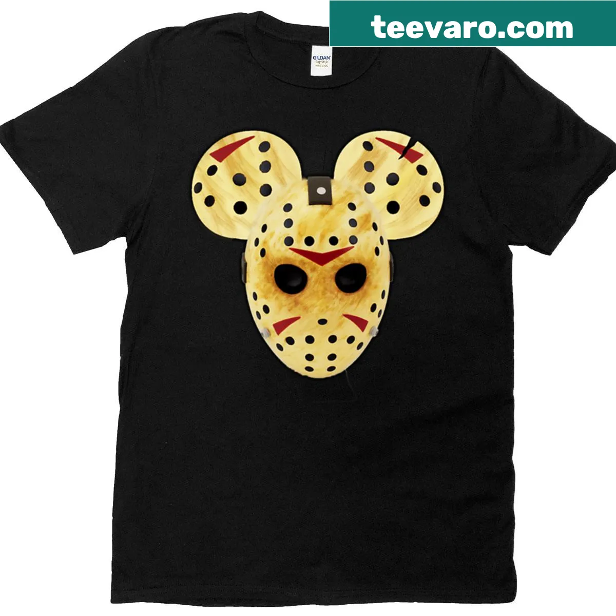 Jason Voorhees with mouse ears illustration t-shirt — on a men's t-shirt