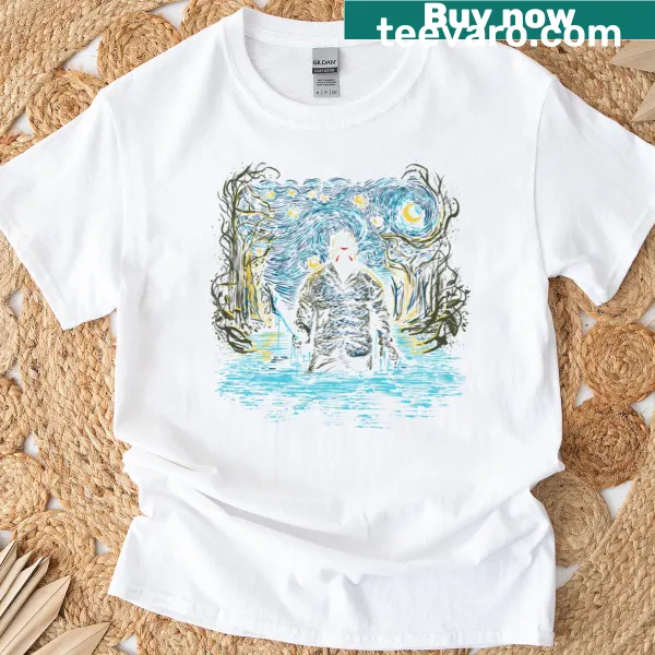 Friday the 13th themed T-shirt featuring a starry camp scene