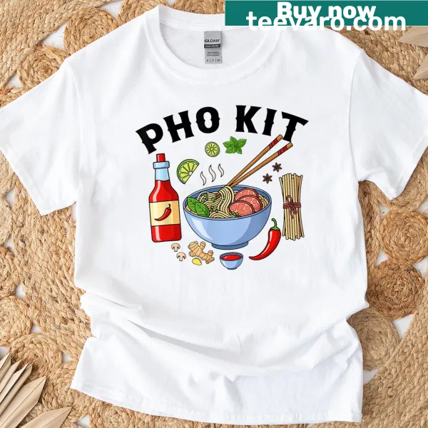 Cute T-shirt featuring a cartoon noodle bowl of pho