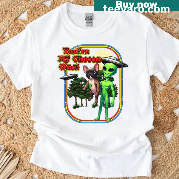 Cartoon French Bulldog alien t-shirt design