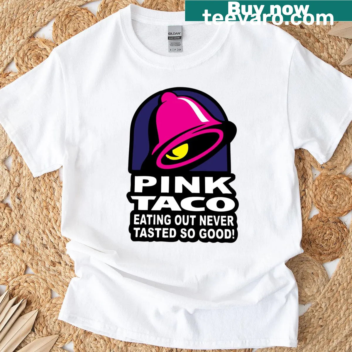 Funny taco-themed parody t-shirt design — on a men's t-shirt