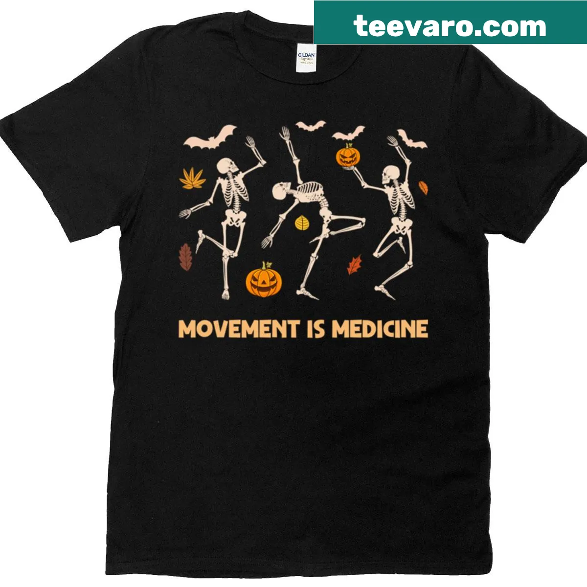 Skeleton dancing T-shirt promoting movement as medicine — on a men's t-shirt