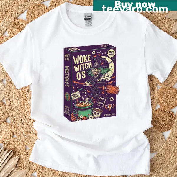 Cartoon witch design with 'Woke Witch' text in a humorous style