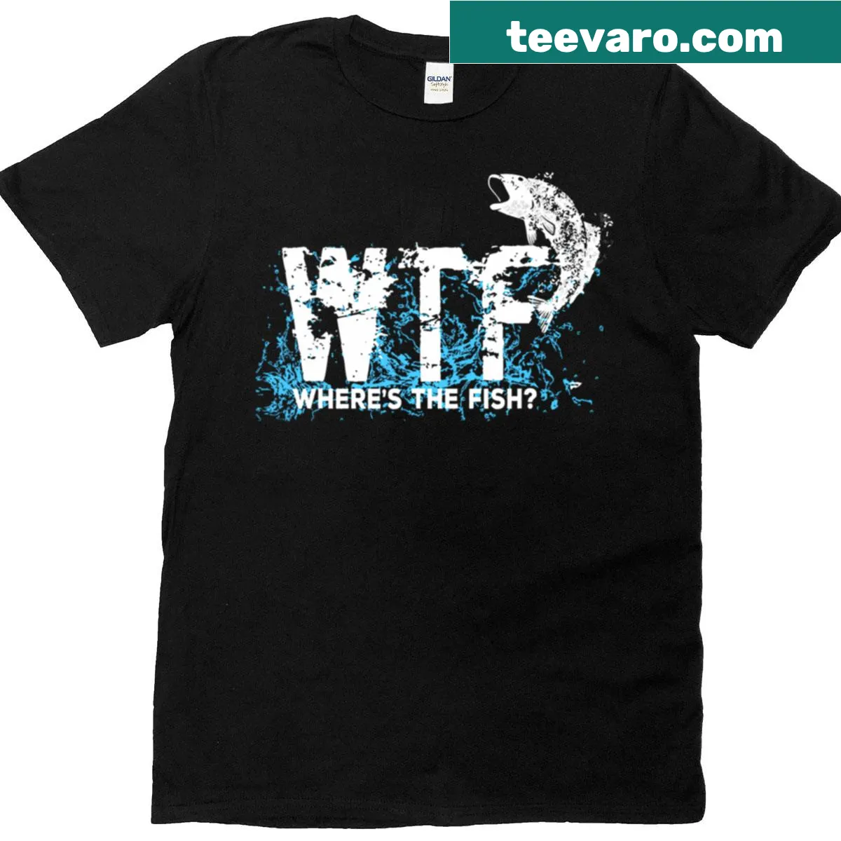 Vintage-style fishing t-shirt with humorous text about finding fish. — on a men's t-shirt