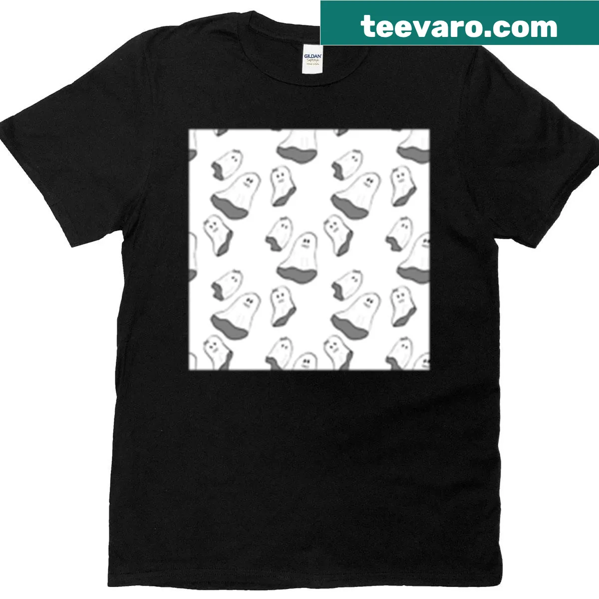 Kawaii pattern of cute ghosts for Halloween on t-shirt — on a men's t-shirt