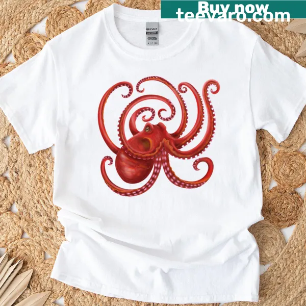 Realistic T-shirt featuring an illustration of a Giant Pacific Octopus.