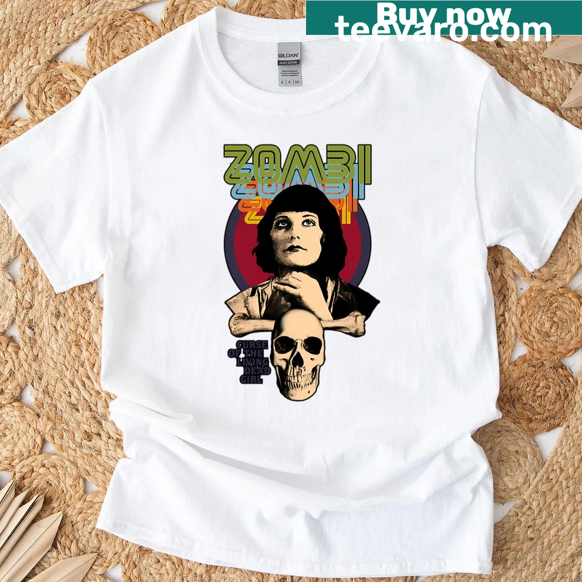 Graphic T-shirt featuring Goatess Doomwych Zombi character — on a men's t-shirt