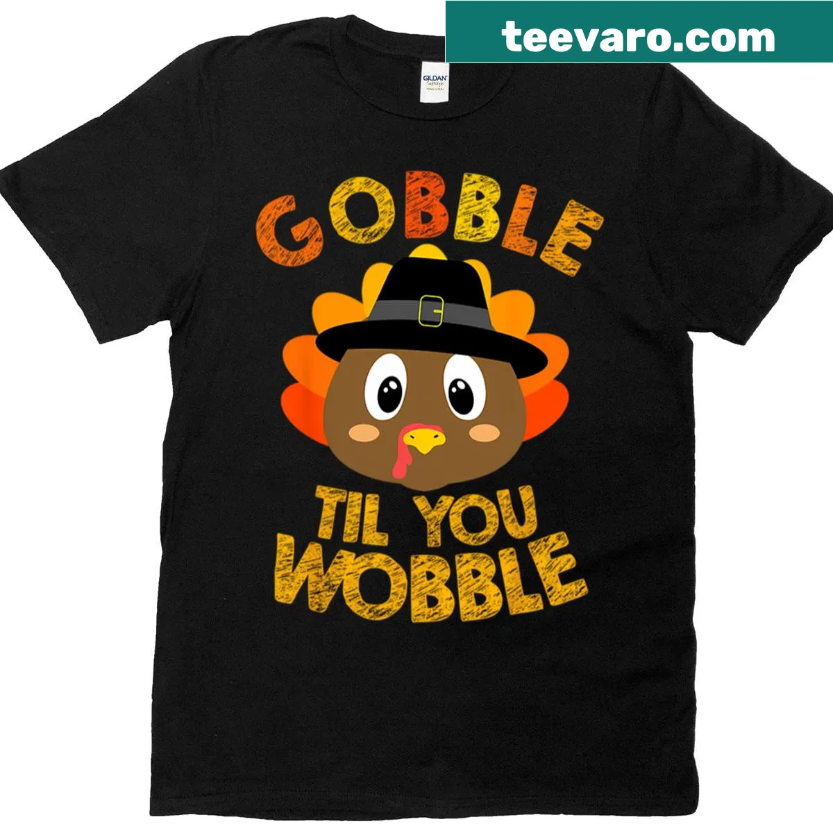 Thanksgiving T-shirt with 'Gobble Til You Wobble' slogan — on a men's t-shirt