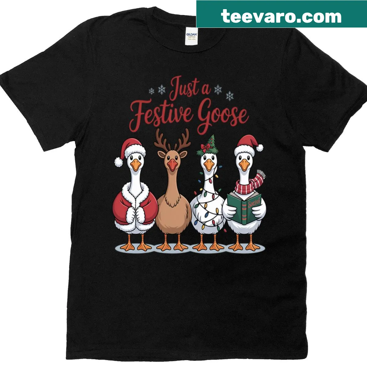 Cartoon of a festive goose for Christmas on t-shirt — on a men's t-shirt