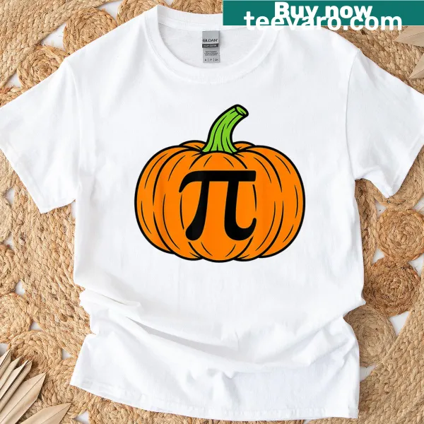 Cute pumpkin pie illustration with a smiling pumpkin pi for math lovers