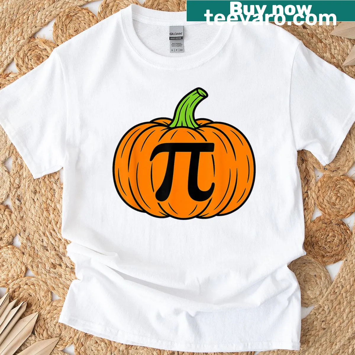 Cute pumpkin pie illustration with a smiling pumpkin pi for math lovers — on a men's t-shirt