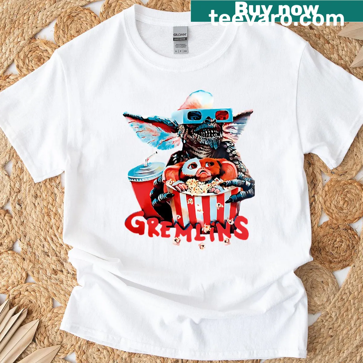 Retro Gremlins artwork t-shirt with dreamlike design — on a men's t-shirt