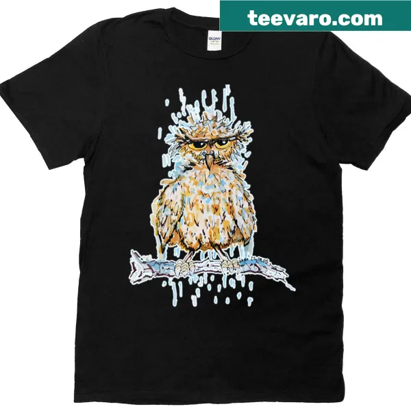 Illustrative t-shirt featuring a grumpy wet owl