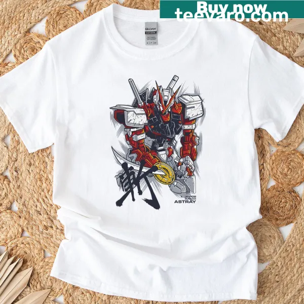 Illustration of Gundam Astray on a minimalist T-shirt