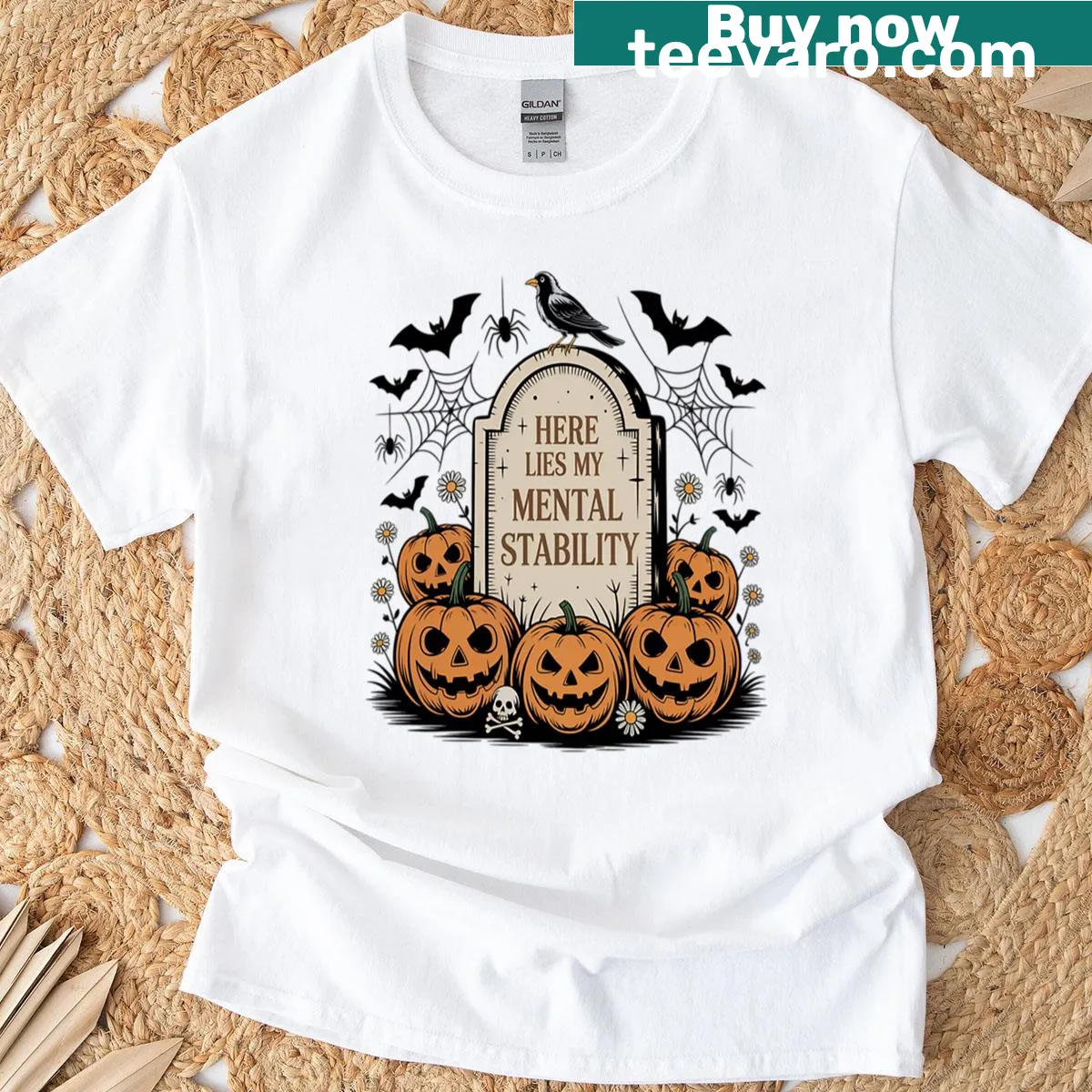 T-shirt with humorous typography about mental stability for Halloween — on a men's t-shirt