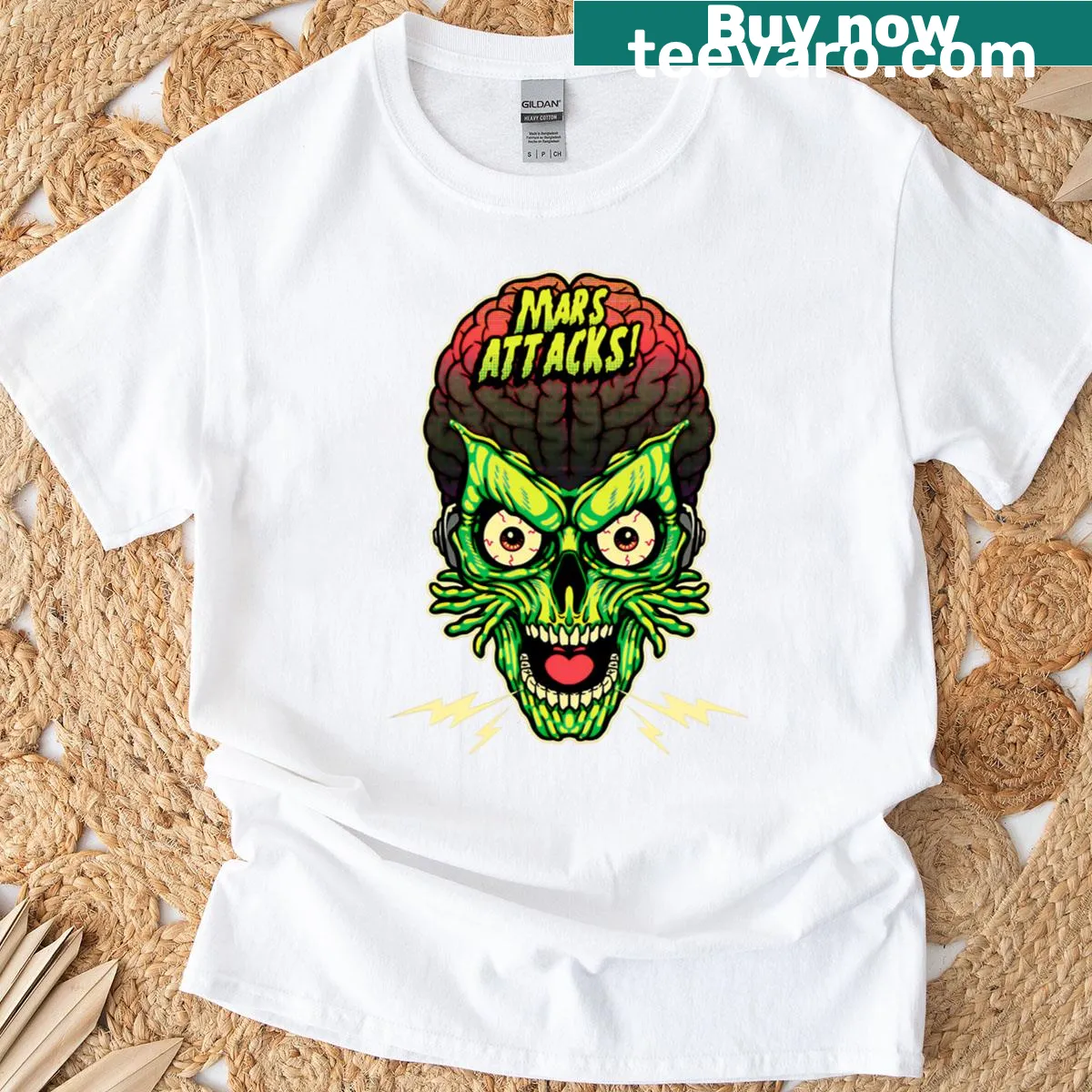 Vintage Halloween logo t-shirt with horror movie-themed design — on a men's t-shirt