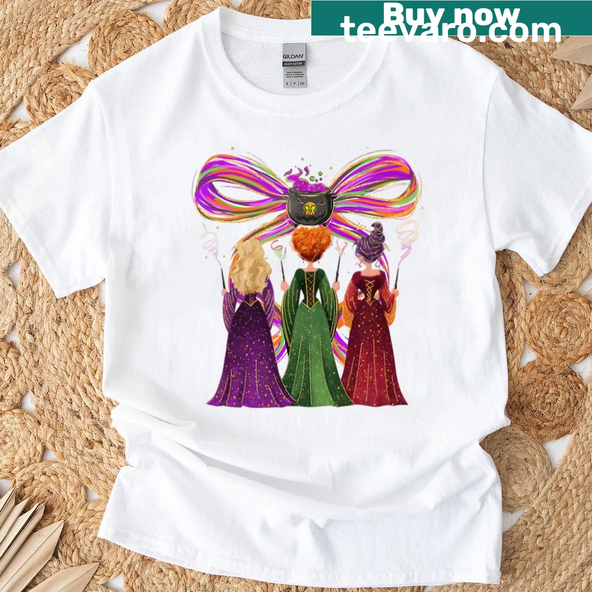 Funny 80s and 90s witch design on a vintage Halloween t-shirt — on a men's t-shirt