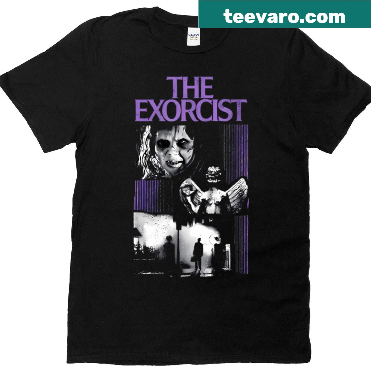 Retro 70s horror films themed Halloween T-shirt with nostalgic imagery — on a men's t-shirt