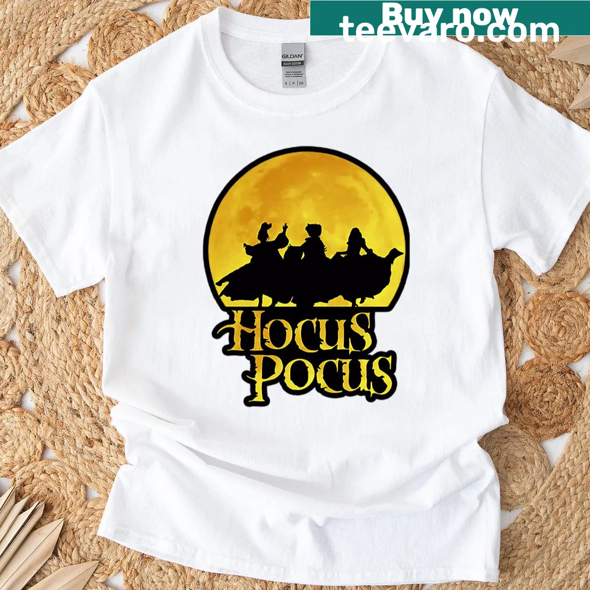 Retro Halloween T-shirt featuring witches and funny graphics. — on a men's t-shirt