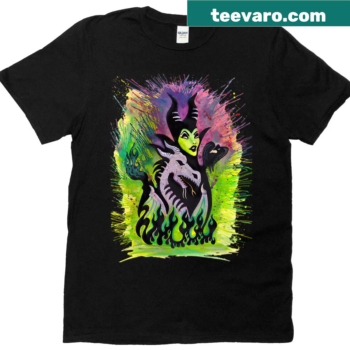 Cartoon villains from classic films on a Halloween-themed t-shirt — on a men's t-shirt